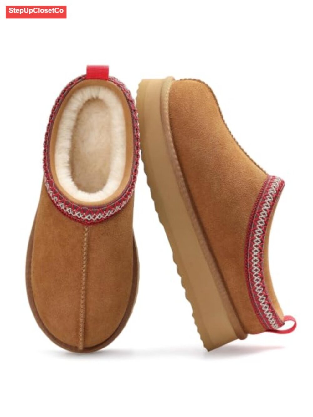Genuine Suede Faux Fur Lined Platform Slippers Slip On